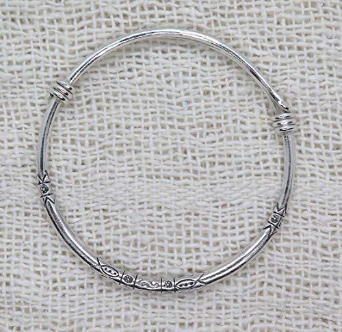 Sterling Silver Thick Solid Handmade Boho Bangle Bracelet, Adjustable to 7" - 8.5",With Symbolic Engravings, Ethnic Tribal Rounded Bracelet Bangle for Women or Men, Gift for Her or Him