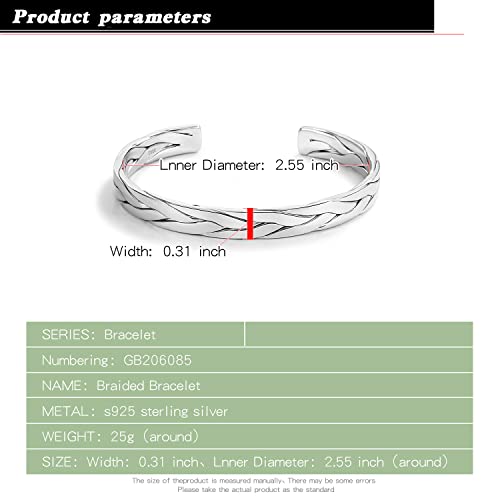 Fashion Men & Women 925 Sterling Silver Bracelet Simple Cuff Bangles Couples Jewelry For Him Her Adjustable Bracelet in a Pretty Gift Box (Width 0.31 inches, Adjustable)