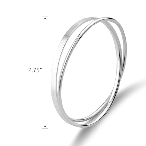 Merdia 990 Solid Sterling Silver Polished and Rough Twisted Bangle Bracelet for Women | Silver Bracelets for Women | 925 Sterling Silver Bracelets for Women | Jewelry Bracelets | Ladies Jewelry 2.75"