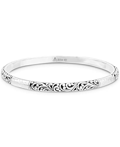 DEVATA Sterling Silver 925 Bali Hammer Slide-on Bangle Bracelet HMK8225A (Size Medium)