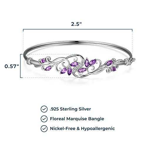 MORGAN & PAIGE Natural African Amethyst & White Topaz Gemstone Women's Bangle Bracelets, 925 Sterling Silver Jewelry