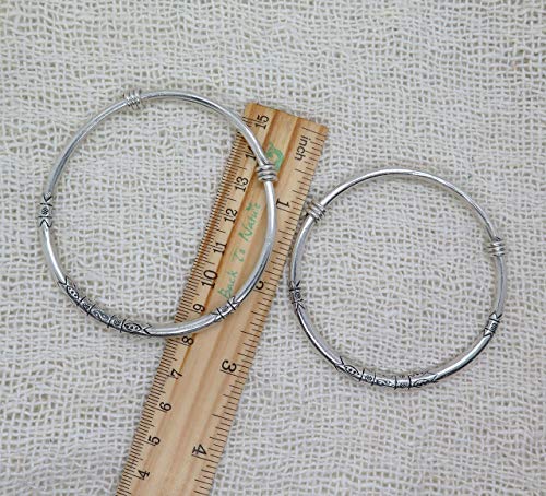 Sterling Silver Thick Solid Handmade Boho Bangle Bracelet, Adjustable to 7" - 8.5",With Symbolic Engravings, Ethnic Tribal Rounded Bracelet Bangle for Women or Men, Gift for Her or Him