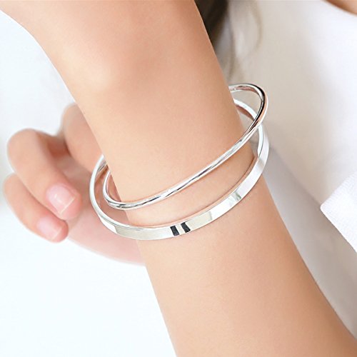 Merdia 990 Solid Sterling Silver Polished and Rough Twisted Bangle Bracelet for Women | Silver Bracelets for Women | 925 Sterling Silver Bracelets for Women | Jewelry Bracelets | Ladies Jewelry 2.75"