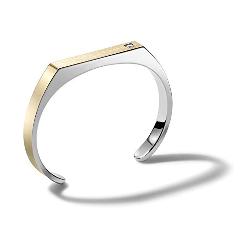 Bulova Mens Classic Small Two-tone Stainless Steel Cuff Bracelet with Diamond Accent (Model J96B004S), Gold-Tone with Silver-Tone (J98B004S)