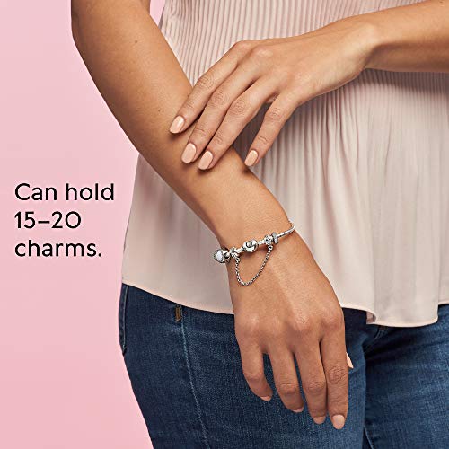 Pandora Moments Heart Clasp Snake Chain Bracelet - Sterling Silver Charm Bracelet - Compatible Moments Charms - Sterling Silver - Comes with Gift Box - 7.5"