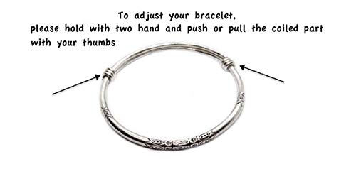 Sterling Silver Thick Solid Handmade Boho Bangle Bracelet, Adjustable to 7" - 8.5",With Symbolic Engravings, Ethnic Tribal Rounded Bracelet Bangle for Women or Men, Gift for Her or Him