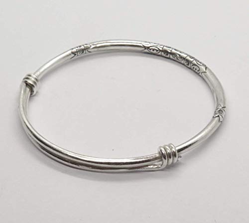 Sterling Silver Thick Solid Handmade Boho Bangle Bracelet, Adjustable to 7" - 8.5",With Symbolic Engravings, Ethnic Tribal Rounded Bracelet Bangle for Women or Men, Gift for Her or Him