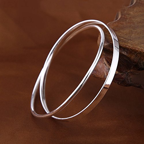 Merdia 990 Solid Sterling Silver Polished and Rough Twisted Bangle Bracelet for Women | Silver Bracelets for Women | 925 Sterling Silver Bracelets for Women | Jewelry Bracelets | Ladies Jewelry 2.75"
