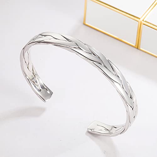 Fashion Men & Women 925 Sterling Silver Bracelet Simple Cuff Bangles Couples Jewelry For Him Her Adjustable Bracelet in a Pretty Gift Box (Width 0.31 inches, Adjustable)