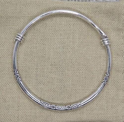 Sterling Silver Thick Solid Handmade Boho Bangle Bracelet, Adjustable to 7" - 8.5",With Symbolic Engravings, Ethnic Tribal Rounded Bracelet Bangle for Women or Men, Gift for Her or Him