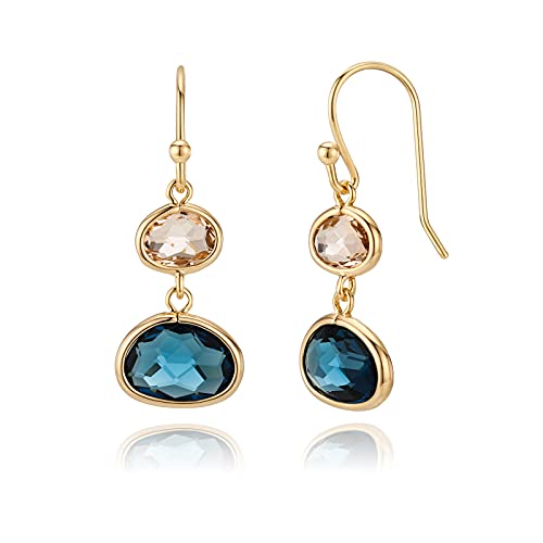 Navy Blue Sapphire & Champagne Topaz Crystal Earrings