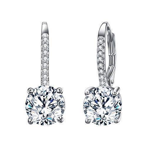 925 Sterling Silver CZ Leverback Dangle Earrings
