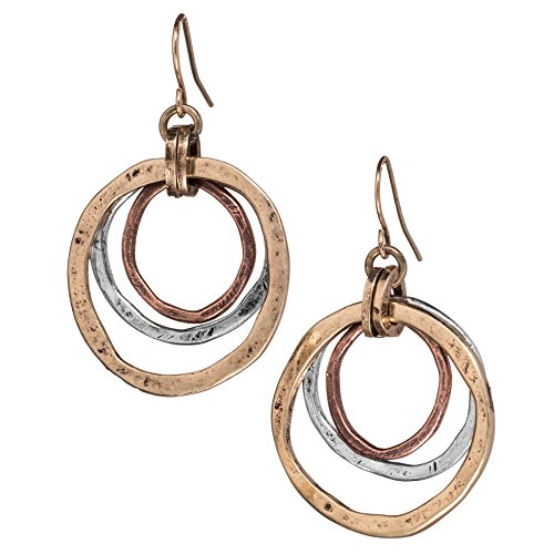 Sunrise Tricolor Dangle Earrings - Burnished Circles, Copper