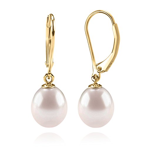 PAVOI 14K Gold Plated dangle pearl earrings 9mm