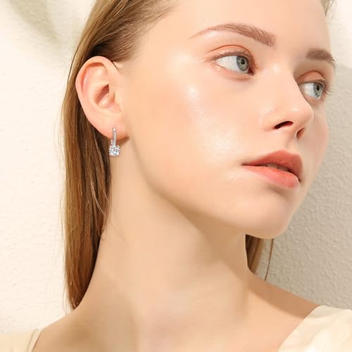 925 Sterling Silver CZ Leverback Dangle Earrings