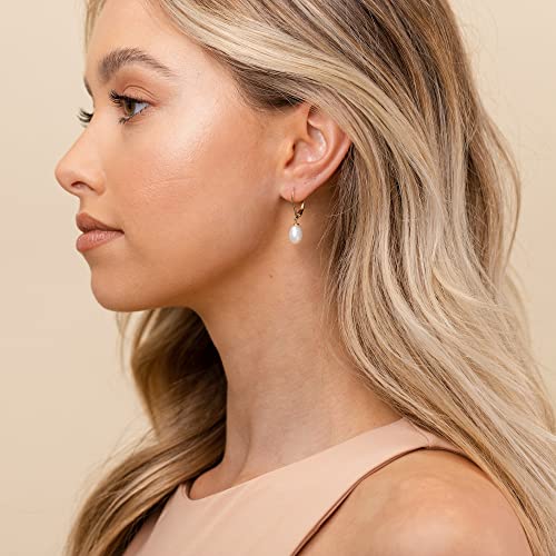 PAVOI 14K Gold Plated dangle pearl earrings 9mm