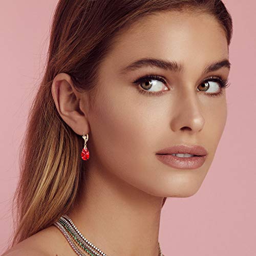 Red Austrian Crystal Teardrop Dangle Earrings 14K Gold
