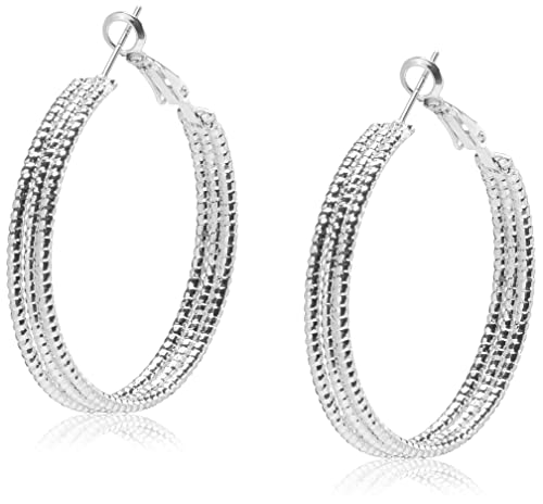 GUESS Silvertone Textured Wire Hoop Earrings