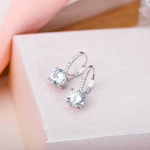 925 Sterling Silver CZ Leverback Dangle Earrings
