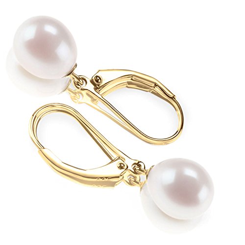 PAVOI 14K Gold Plated dangle pearl earrings 9mm