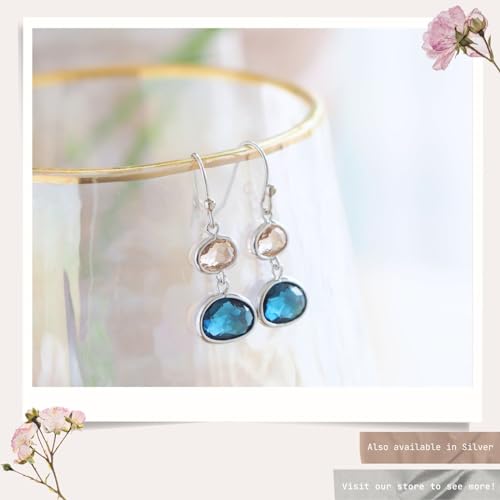 Navy Blue Sapphire & Champagne Topaz Crystal Earrings