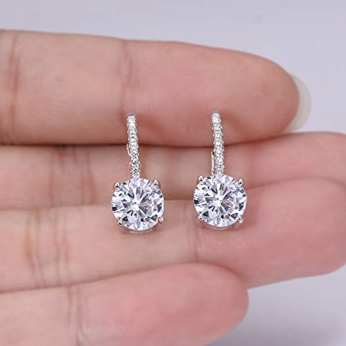 925 Sterling Silver CZ Leverback Dangle Earrings