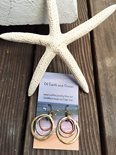 Sunrise Tricolor Dangle Earrings - Burnished Circles, Copper