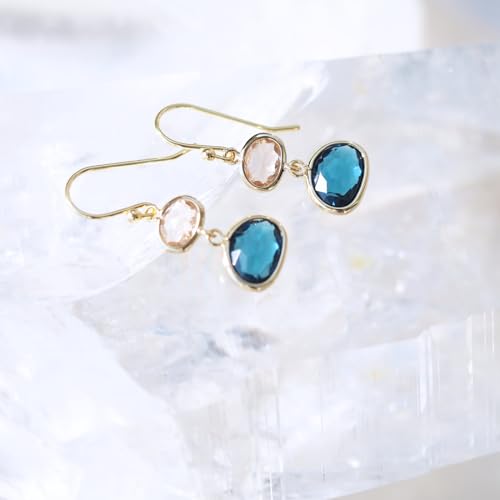 Navy Blue Sapphire & Champagne Topaz Crystal Earrings