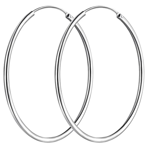 925 Sterling Silver Medium Thin Lightweight 45mm Hoop Earrings
