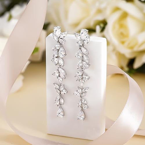 Silver Cubic Zirconia Chandelier Wedding Earrings for Women