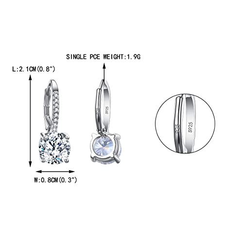 925 Sterling Silver CZ Leverback Dangle Earrings