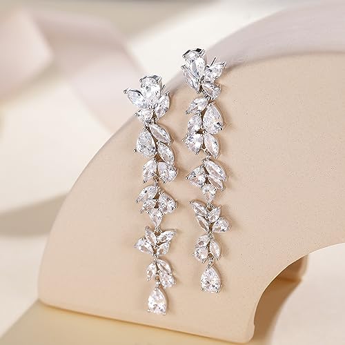 Silver Cubic Zirconia Chandelier Wedding Earrings for Women