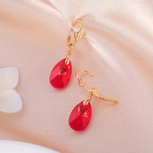 Red Austrian Crystal Teardrop Dangle Earrings 14K Gold