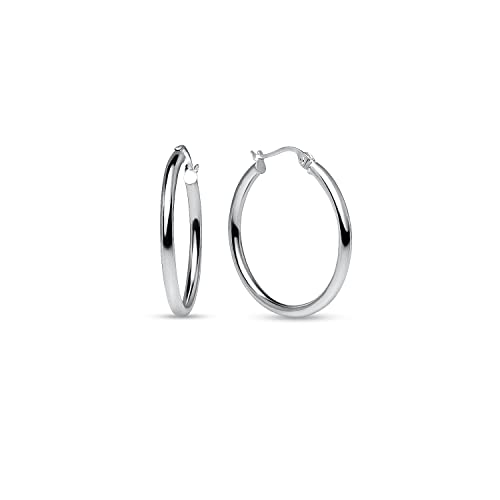 Shiny Silver Hoop Earrings with Click-Top Closure