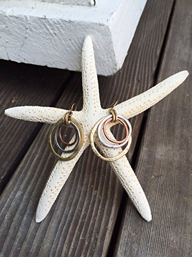 Sunrise Tricolor Dangle Earrings - Burnished Circles, Copper