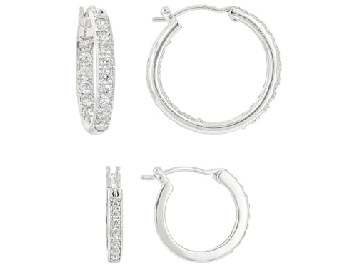 JTV Cubic Zirconia Silver Hoop Earrings Set