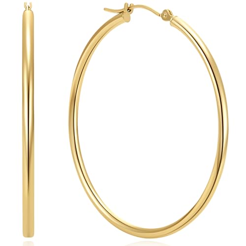 14K Gold Classic Shiny Polished Round Hoop Earrings
