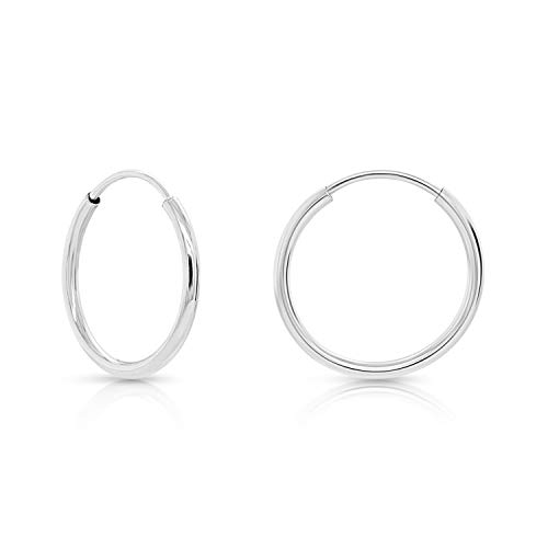14k White Gold Round Hoop Earrings (12mm)