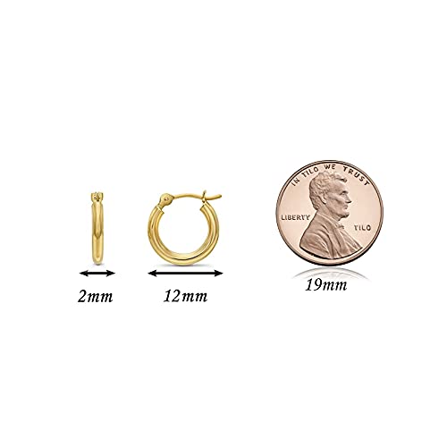 14k Yellow Gold Small Hoop Earrings, 12mm Diameter