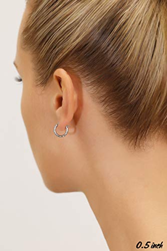 14k White Gold Hand Engraved Round Hoop Earrings