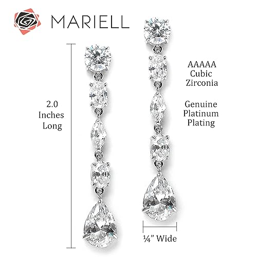 Mariell CZ Crystal Dangle Bridal Earrings, 2 Inches