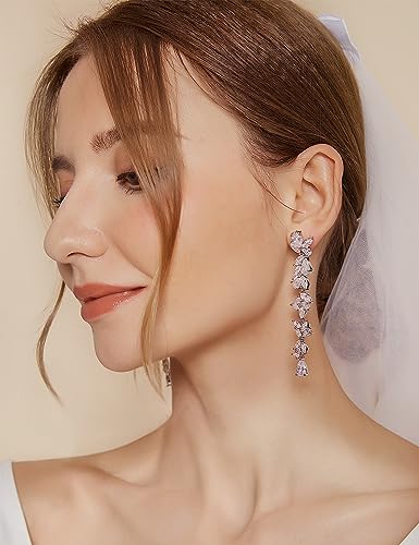 Silver Cubic Zirconia Chandelier Wedding Earrings for Women