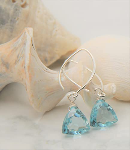 Aquamarine Blue Quartz Dangle Earrings in Sterling Silver