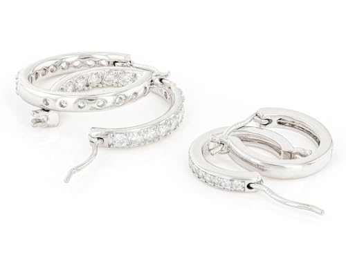 JTV Cubic Zirconia Silver Hoop Earrings Set