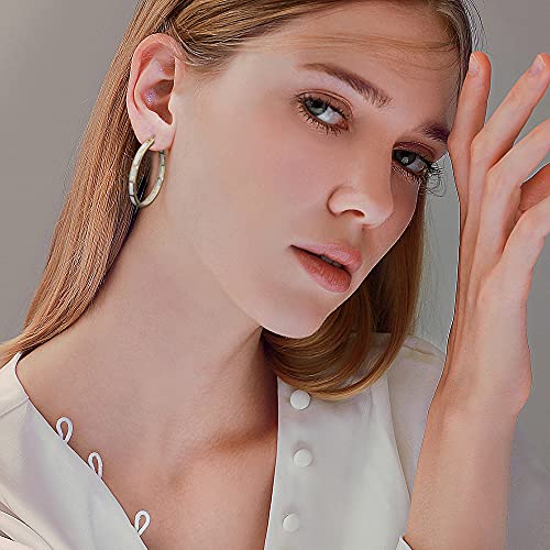 Gold Hoop Earrings with Opal Gemstone - 32mm