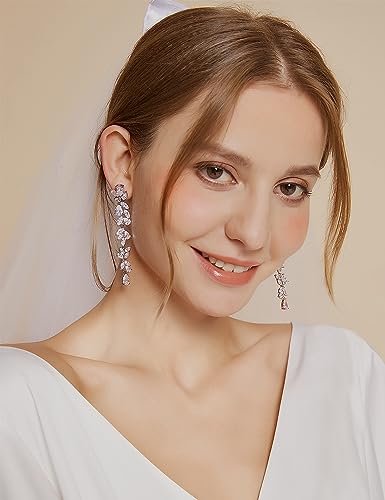 Silver Cubic Zirconia Chandelier Wedding Earrings for Women