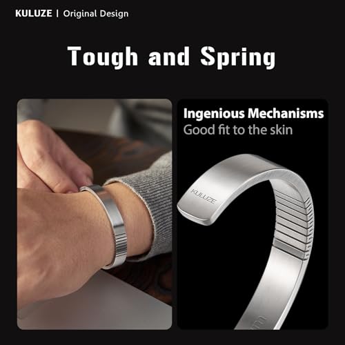 KULUZE Mens Bracelet | Pure Titanium Minimalist Bracelet Designed for Men | Springy Mens Cuff Bracelet | 10MM Wide Bracelet | Gift for Him