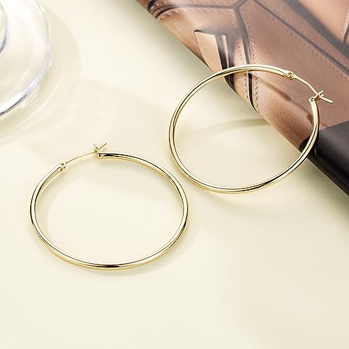 14K Gold Classic Shiny Polished Round Hoop Earrings