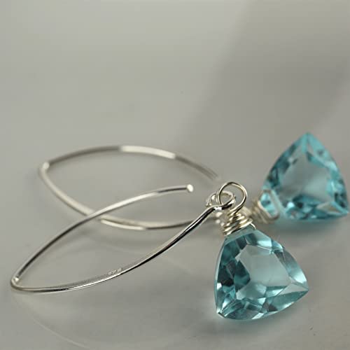 Aquamarine Blue Quartz Dangle Earrings in Sterling Silver