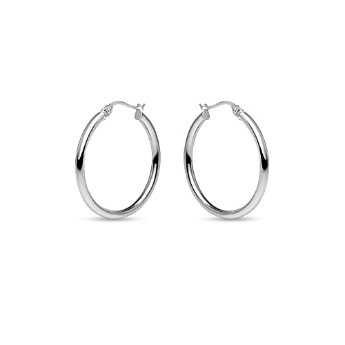 Shiny Silver Hoop Earrings with Click-Top Closure